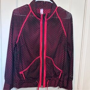 Vintage Black & Red Mesh, Drawstring Waist, Zippered Jacket with Pockets, XL